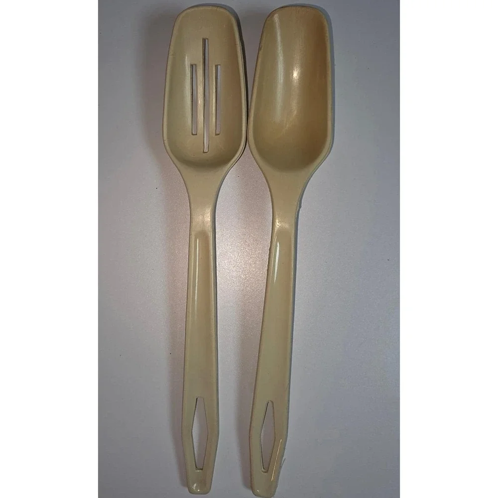Vintage King Kraft Nylon plastic‎ Utensil Set Serving Spoon Slotted Spoon Beige